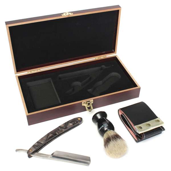 RenRen Benevolence : Retro Razor + Strop Cloth + Brush : Complete Wooden Box Kit -Perfect Timing