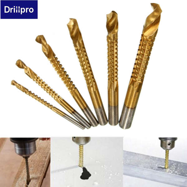 Drillpro 6pcs Titanium Coated Drill Bits Wood Metal Plastic Cutting Saw Drill