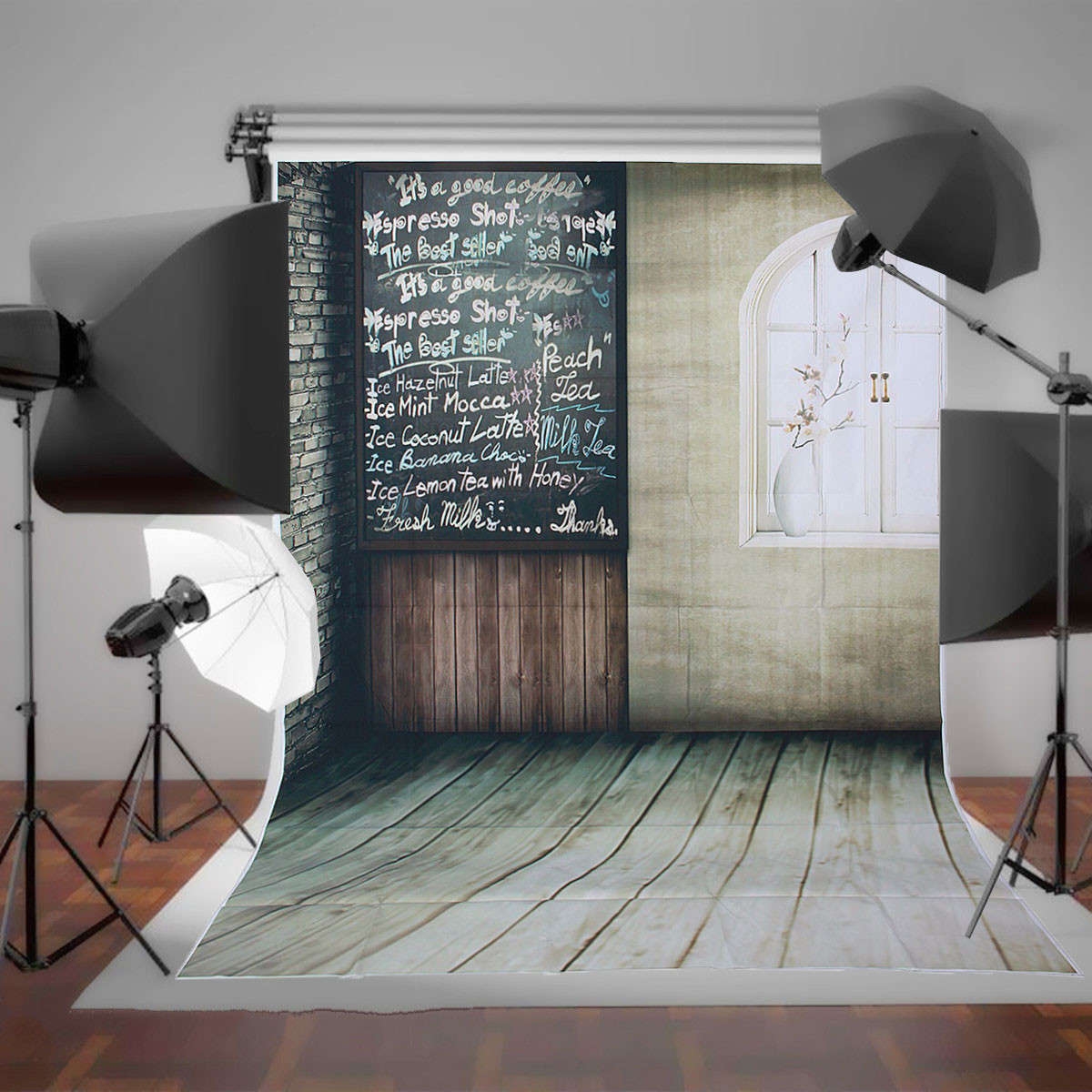 1.5x2.1m Retro Cafe Window Door Non-Wove Blackboard Shooting Studio Photography Background Backdrop