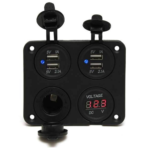 12V Digital Voltmeter Cigarette Lighter Dual Socket USB Adapter Charger For Car Boat