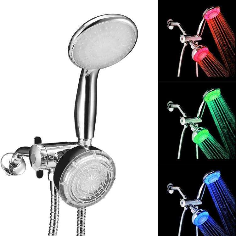 LED Three Color Temperature Sensor Top Rainfall Shower Head Set