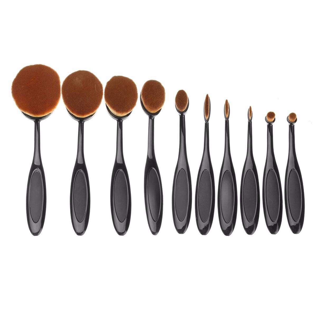 10Pcs Professional Oval Soft Makeup Brush Foundation Powder Cosmetic Puff Brushes