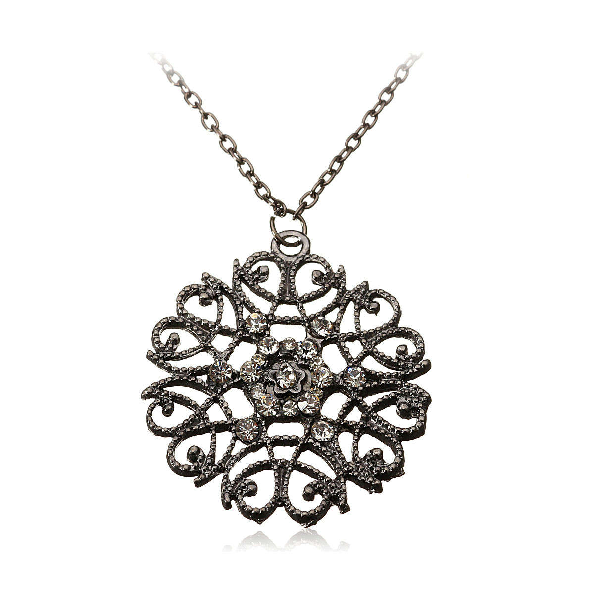 Vintage Hollow Out Crystal Pendant Chain Necklace Women Jewelry