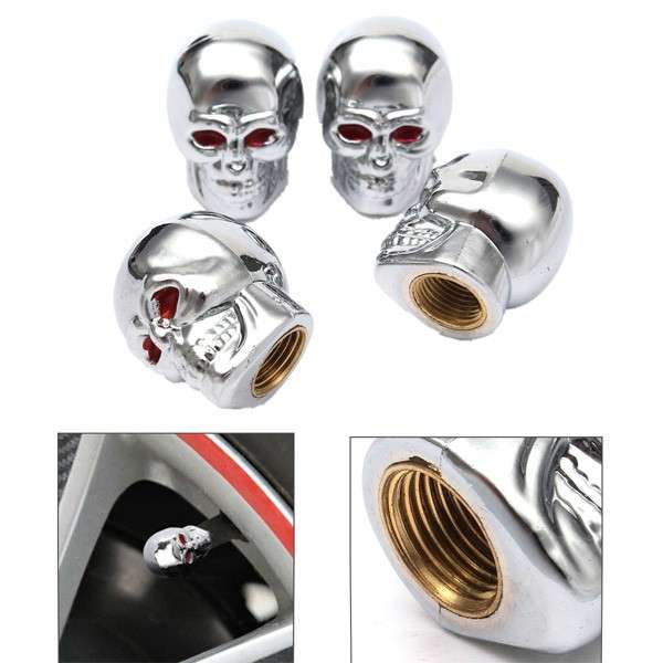 4 Pcs Skull Head Expression Car Tire Tyre Dust Stem Air Valve Caps