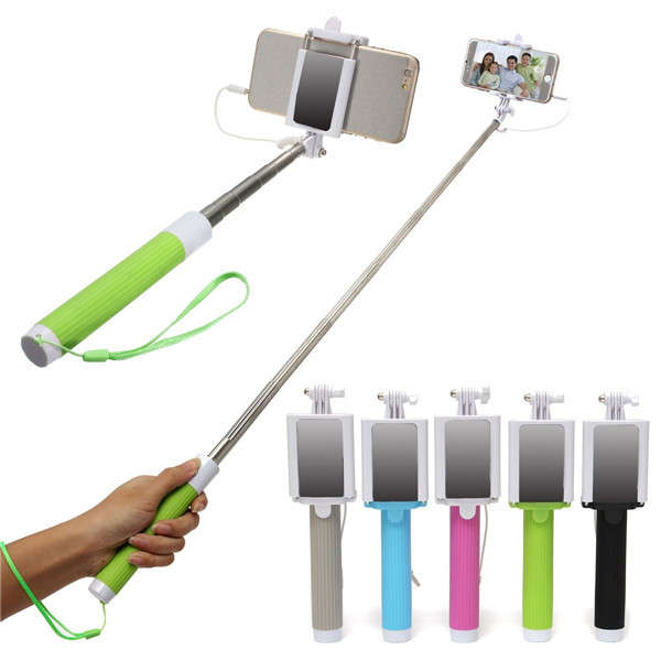 Extendable Handheld Selfie Stick Wired Remote Shutter Monopod With Rearview Mirror For Iphone 6s Ce