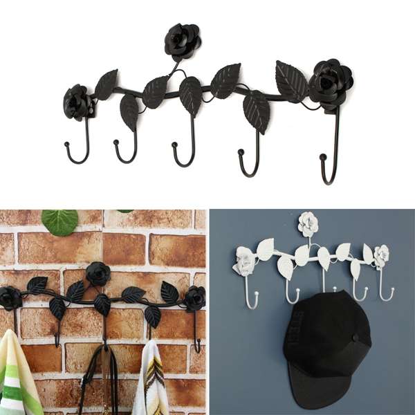 Creative Vintage Rose Flower Hook Clothes Rack Robe Key Holder Hat Hanger Wall Home Decoration