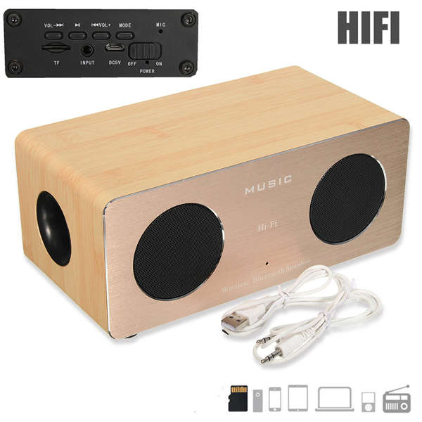 Wooden Dual MIC Handsfree AUX HIFI Wireless Bluetooth Speaker For iPhone Samsung