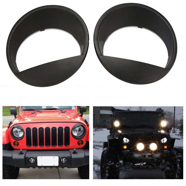 For 07-15 Jeep Wrangler JK Angry Bird Style Matte Black Headlight Cover Bezel Eyelids