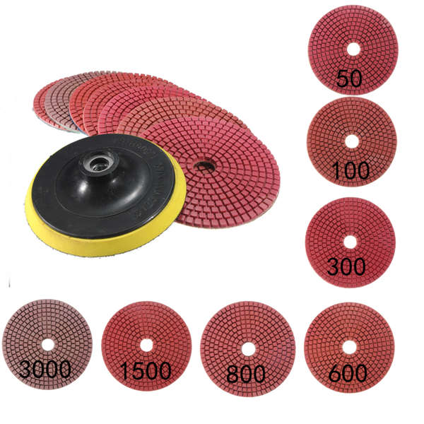 8pcs 5Inch 50-3000 Grit Wet Dry Diamond Polishing Pads Set with Self-Adhesive D