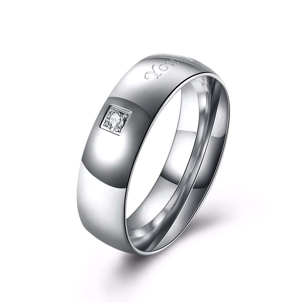 Letter Words Stainless Steel Zircon Couple Ring Men Jewelry Birthday Gift For Wedding
