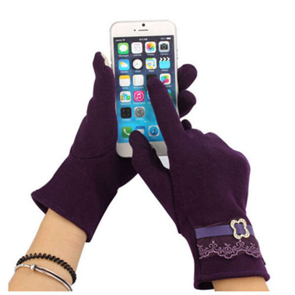 Fashion Women Touch Screen Lace Cotton Winter Warm Gloves Motorcycle 4 Colors