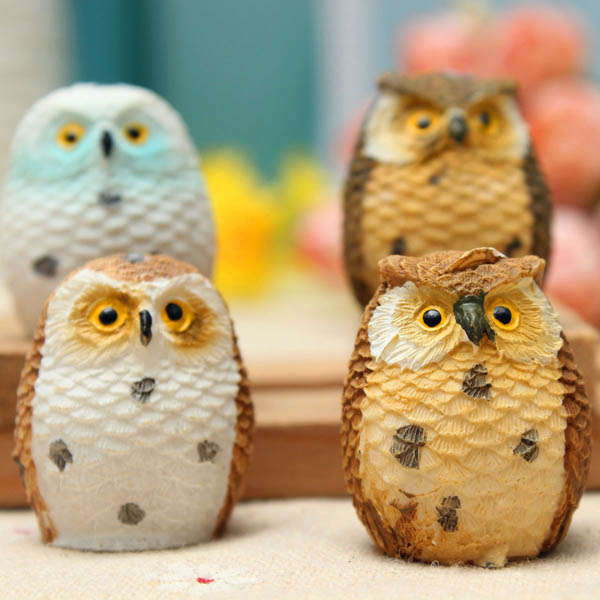 4pcs Miniature Resin Cute Owls Moss Micro Landscape Garden DIY Decoration