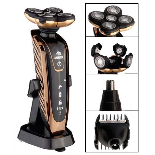 KM-5886 4D 3 In 1 Rechargeable Shaver Washable Five Head IPX7 Rotary Razor Nose Hair Trimmer Clipper