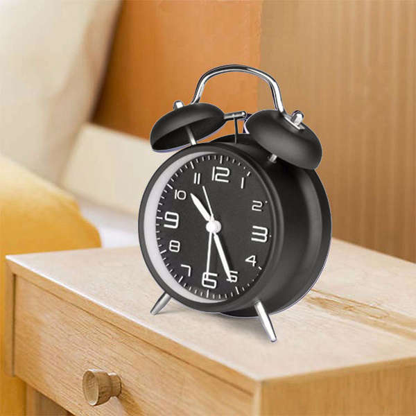 4-inch Metal Mute Alarm Clock Literal Perspective Classic Retro Dual Bell Alarm Clock