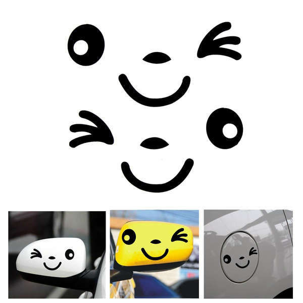 2pcs Car 3D Smile Face Design Decal Decoration Sticker for Side Mirror Rearview
