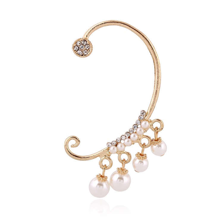 1pc No Piercing Crystal Imitation Pearls Ear Cuff Earring Women Jewelry