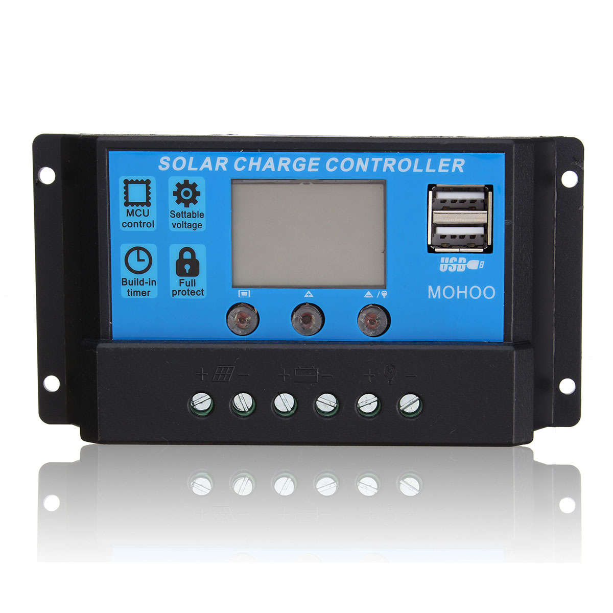 Mohoo 30A 12V/24V Auto Dual USB Port LCD PWM Solar Panel Regulator Charge Controller
