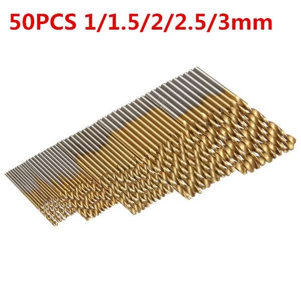 50PCS 1/1.5/2/2.5/3mm HSS Titanium Coated High Speed Steel Drill Bit Set
