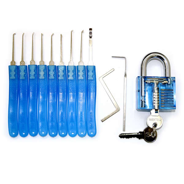 Blue Practice Padlocks with 9pcs Unlocking Lock Pick Set Key Extractor Tool Lock Pick Tools