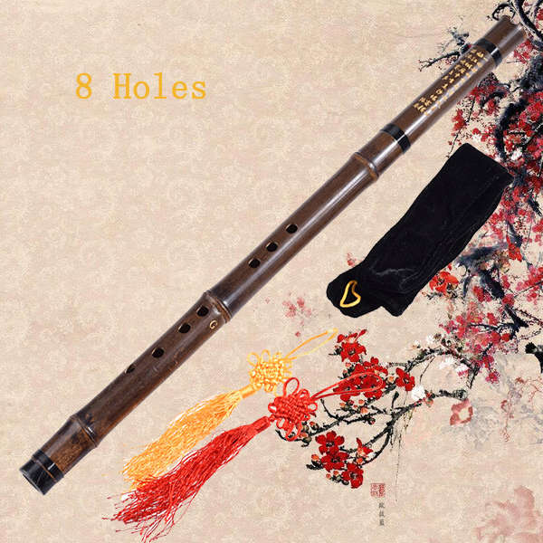 8 Hole Chinese Bamboo Flute Xiao Purple Bamboo With Chinese Knot And Bag