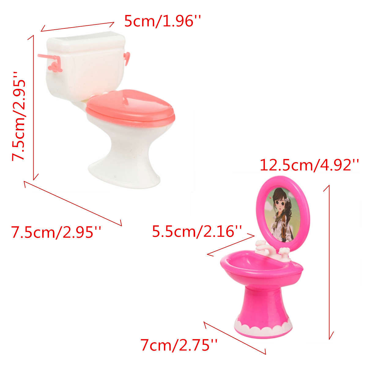 Dollhouse Bathroom Toilet Tub Sink Mirror Furniture Set Accessories Toy