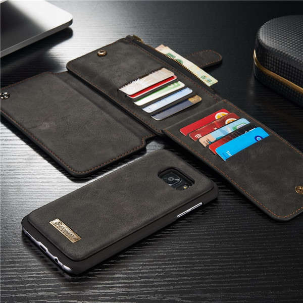 CaseMe Retro Removable PU Zipper Wallet Card Case For Samsung Galaxy S7 Edge