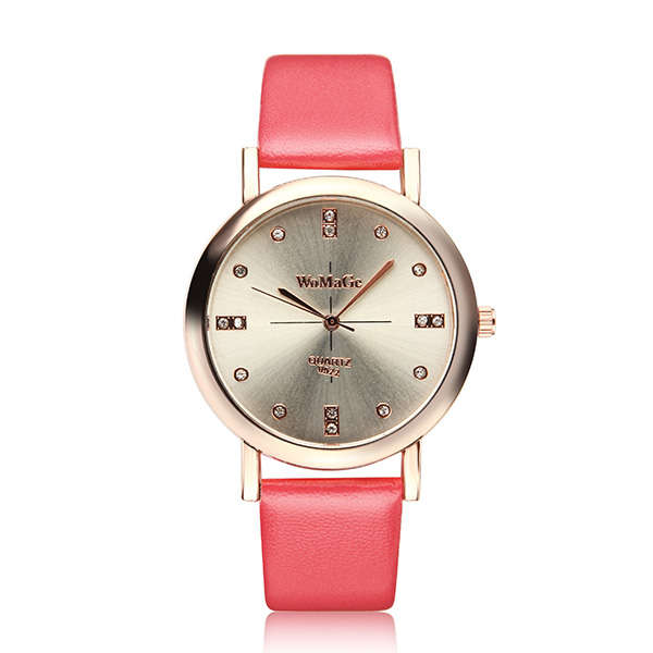WoMaGe Crystal PU Leather Band Women Quartz Wrist Watch