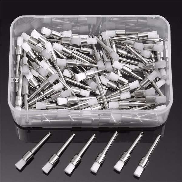 100pcs 24mm x 2.35mm White Nylon Prophy Brushes Teeth Whitening Polishing Brushes