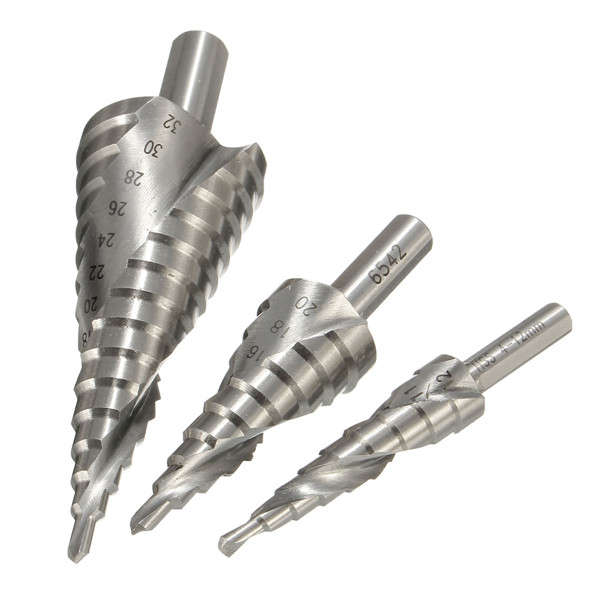 4-12/20/32mm HSS Hex Shank Spiral Groove Step Cone Drill Bit Hole Cutter