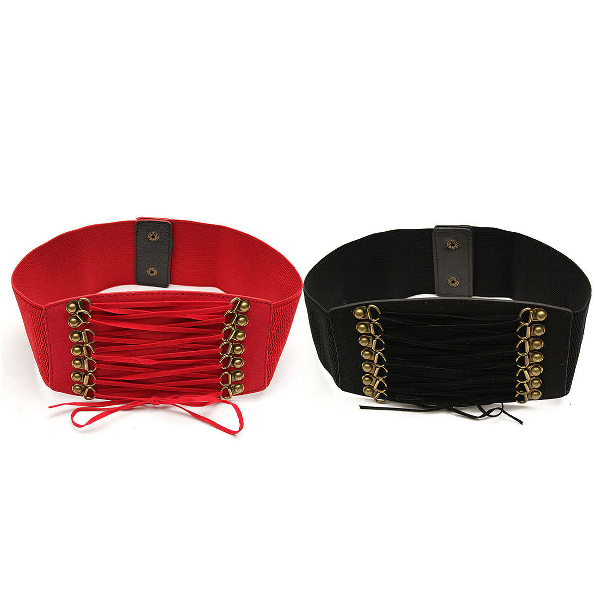 Women Ladies Wide Lace Up Elastic Waist Belt Waistband Corset Dress Accessory