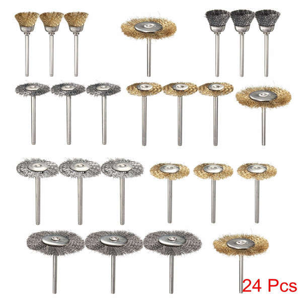 24pcs 1/8 Inch Shank Mini Wire Brushes Set for Dremel