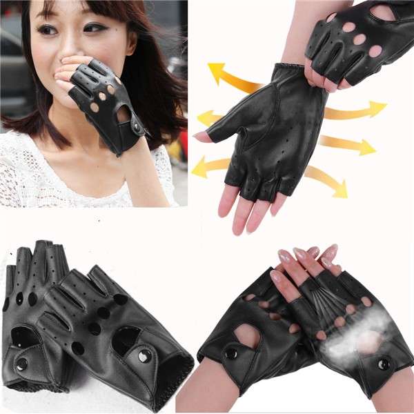 Motorcycle Half Finger Gloves Fingerless PU Leather Cool Leisure Cycling Driving
