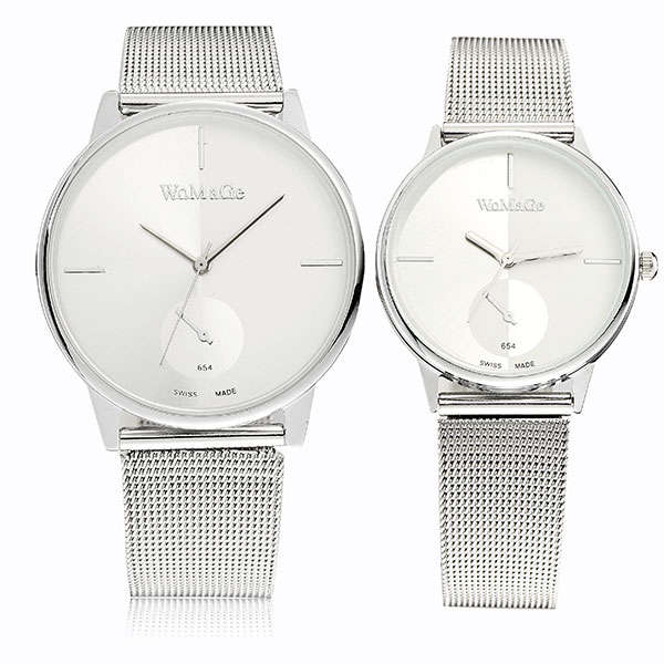 WoMaGe 654 Stainless Steel Mesh Band Analog Quartz Women Men Couple Watch -* White | Big