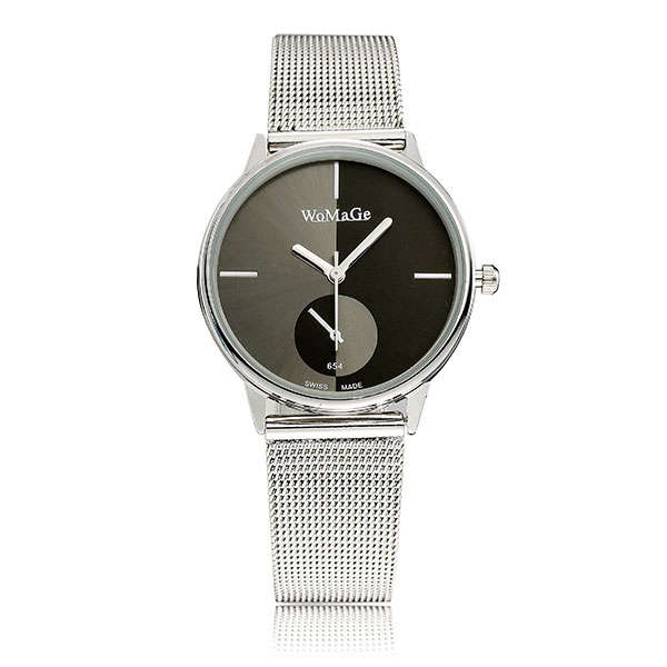 WoMaGe 654 Stainless Steel Mesh Band Analog Quartz Women Men Couple Watch -* White | Big