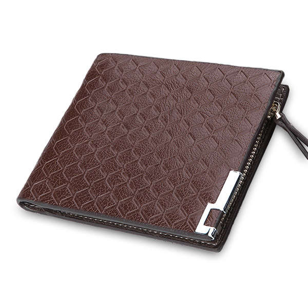 Men Business Short Cowhide Leather PU Zipper Wallet