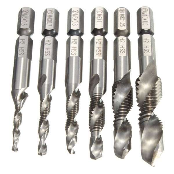 HSS 1/4 Inch Hex Shank Combination Metric Drill Tap Bit M3/M4/M5/M6/M8/M10