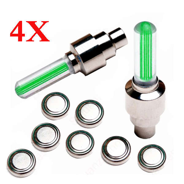 4x Car Bike Wheel Tyre Flash LED Valve Cap Light Green