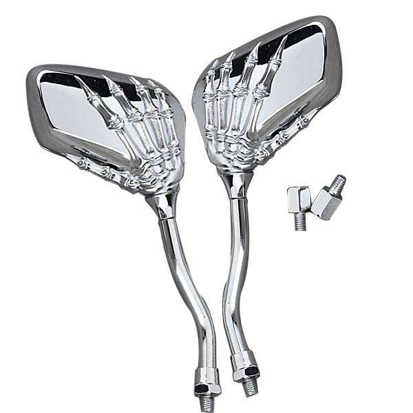 Universal Motorcycle Chrome Skull Claw Side Rear View Mirrors 8mm 10mm