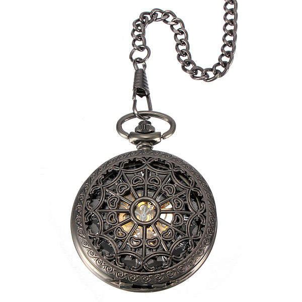 Vintage Men Steampunk Web Skeleton Mechanical Pocket Watch
