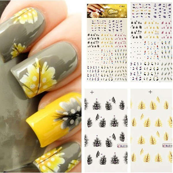 Colorful Peacock Feather Nail Art Decal Stickers