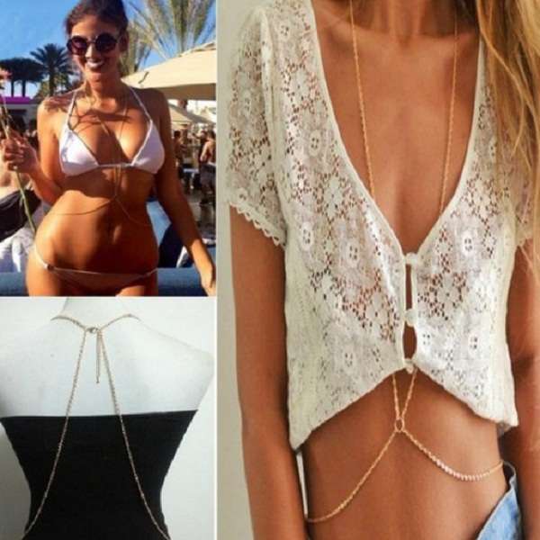 Waist Belt Belly Harness Bikini Crossover Body Chain Jewelry Necklace