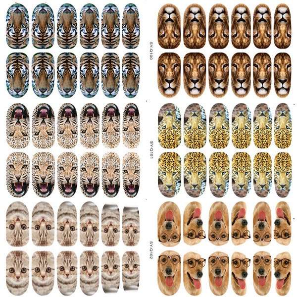 3D Nail Decals Leopard Tiger Cat Pattern Nail Art Animal Stickers