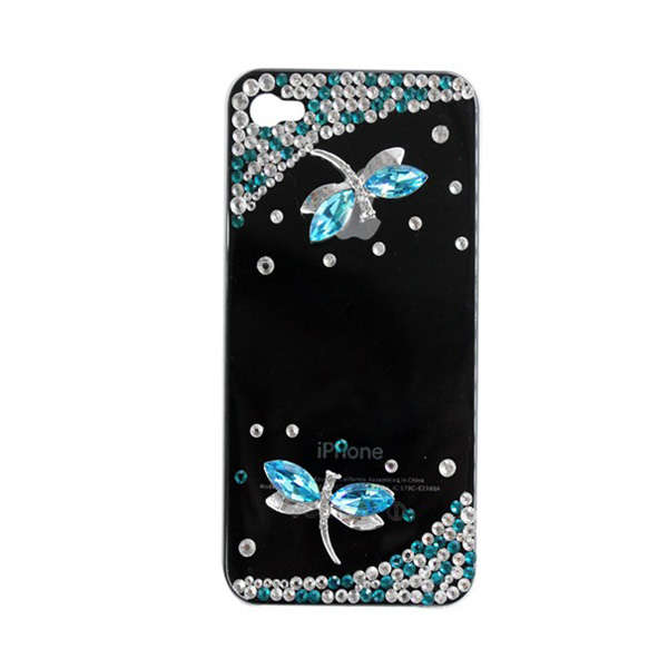 Bling 3D Dragonfly Pattern Pearl Plastic Protective Case For iPhone 4S