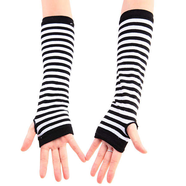 Stripe Fingerless Long Mitten Gloves Zebra Arm Sleeve