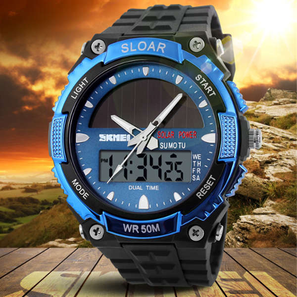 SKMEI 1049 Solar Power Dual Time Waterproof LED Analog Digital Watch