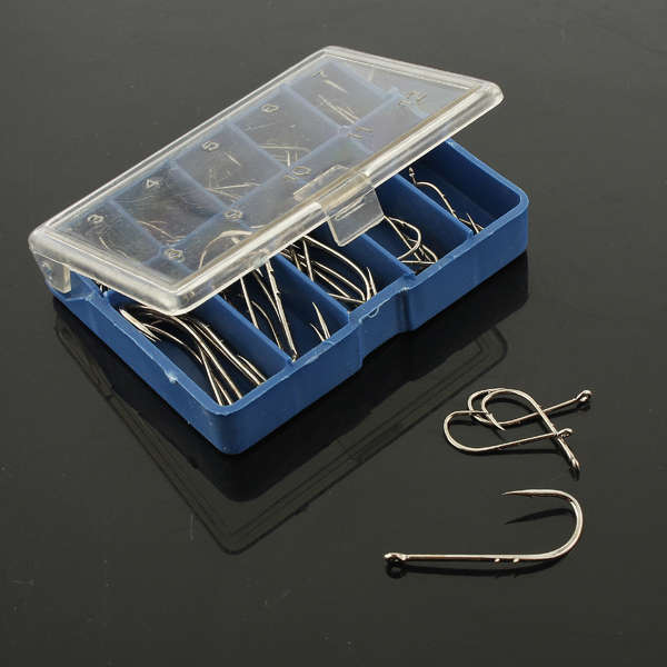 70pcs 10 Carbon Mixed Sizes Silver Fishing Hooks Tackles