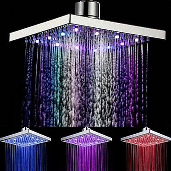 Romantic LED Multi-color Square 8 Inch Bath Rainfall Shower Head