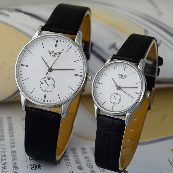 SWIDU SWD-003 Leather Band Live Waterproof Couples Watch