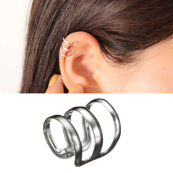 2pcs Silver Tone U Shaped Hollow Out Ear Cuff No Piercing Clip
