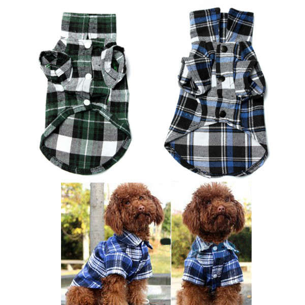 Spring Autumn Pet Cat Dog T Shirt Apparel Clothes  Shirt Cute Plaid Costume Black